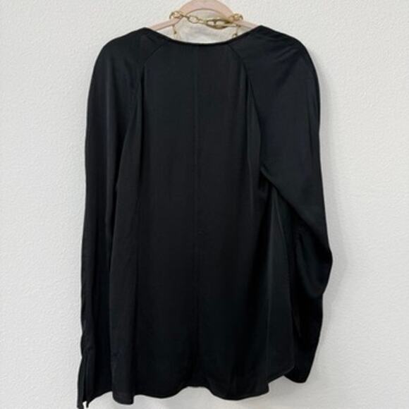 JONATHAN SIMKHAI Gold Chain Neck Black Long Sleeve Blouse Size L Luxury Glam - Picture 7 of 9